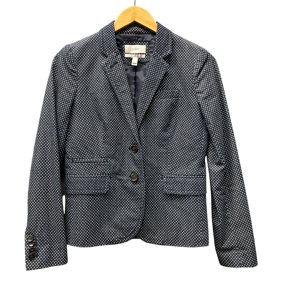 J Crew Blazer Womens 0 Schoolboy Jacket Blue White Polka Dot‎ Lined Classic